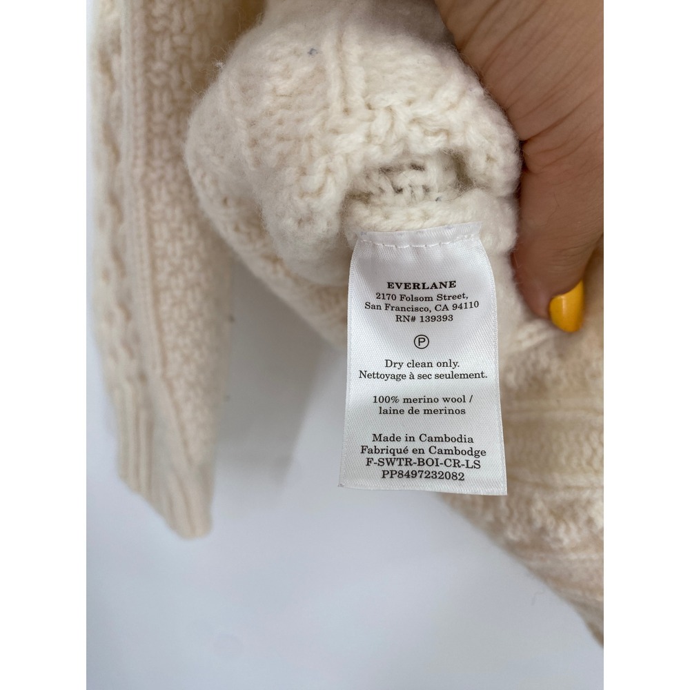 Everlane Cable Knit Sweater Women M Ivory luxe Merino Wool Pullover - Picture 5 of 5